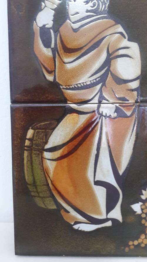Collectible  Retro Midcentury Liebermann Potteries  ceramic tile panel with motif of Monk