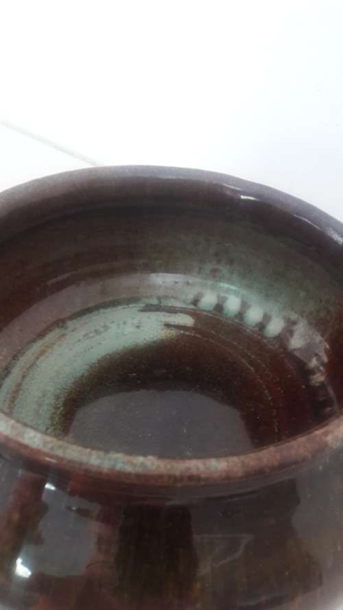 Linn Ware ceramic bowl  with mottled transmutation glaze circa 1940's