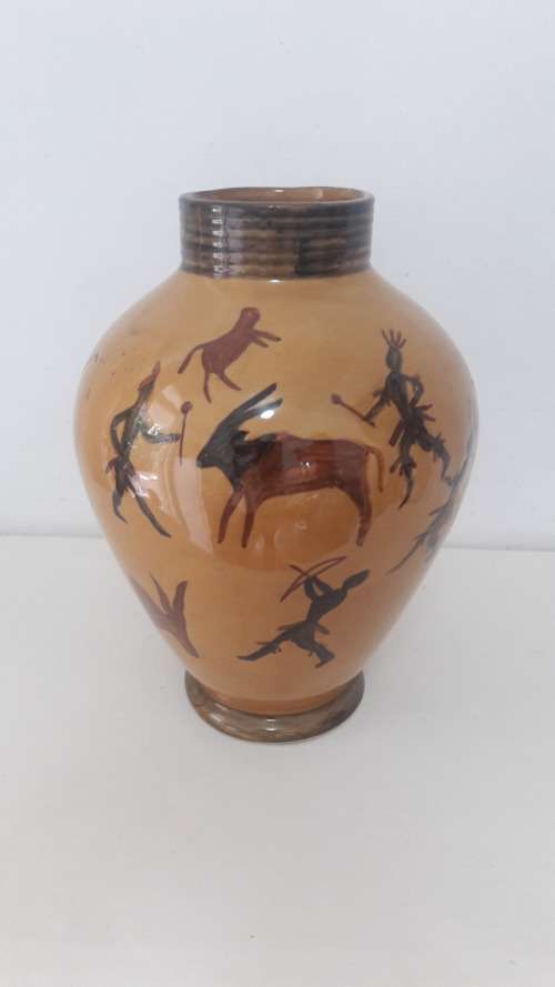 Large Drosdty ceramic vase with San Bushman motif circa 1950`s/60`s