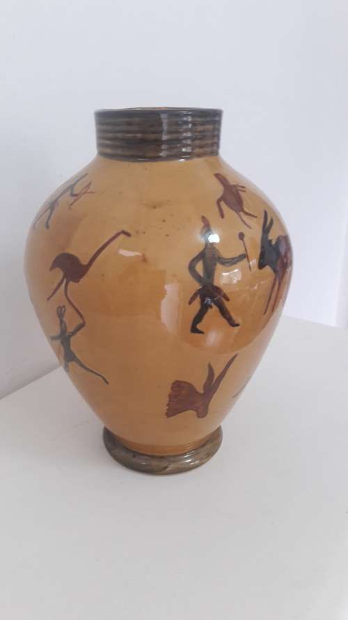 Large Drosdty ceramic vase with San Bushman motif circa 1950`s/60`s