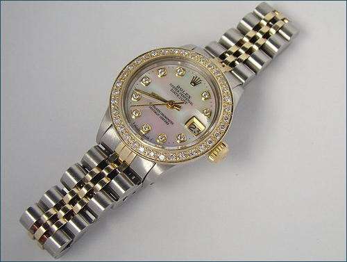 100% Authentic Ladies Rolex 18K Gold & Stainless Steel Datejust Watch - Mother Of Pearl Diamond Dial