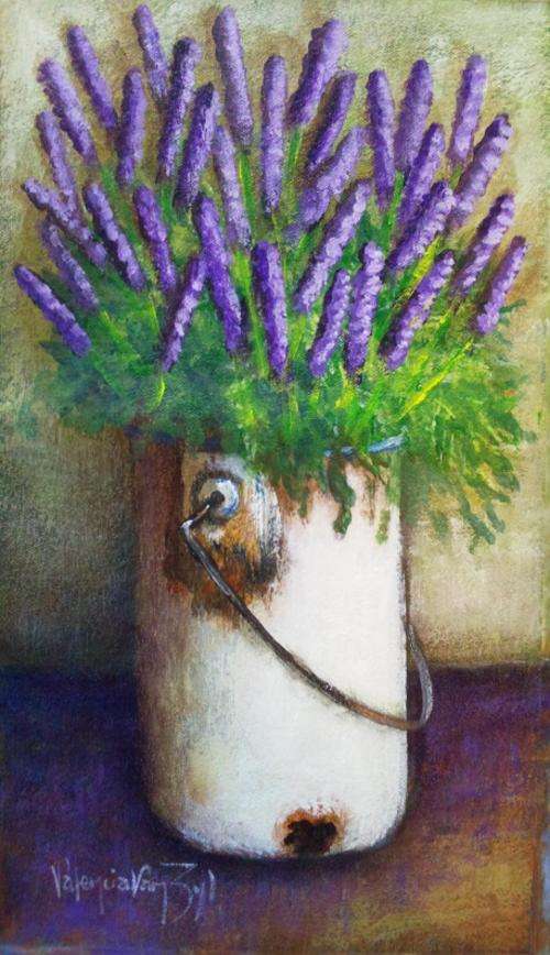 VALENCIA VAN ZYL - Lavender in Enamel bucket - 19 cm x 35 cm