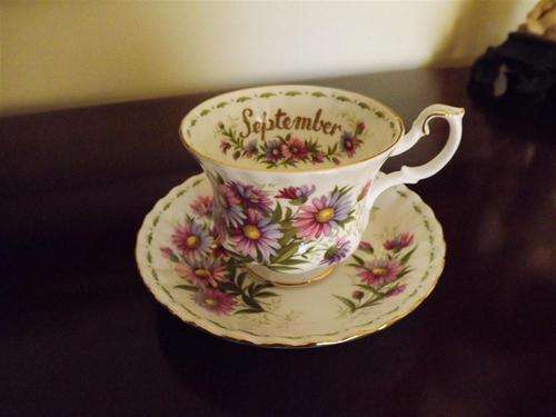 ROYAL ALBERT - FLOWER OF THE MONTH SERIES- SEPTEMBER- TEA CUP DUO - FLOWER IS MICHAELMAS DAISY