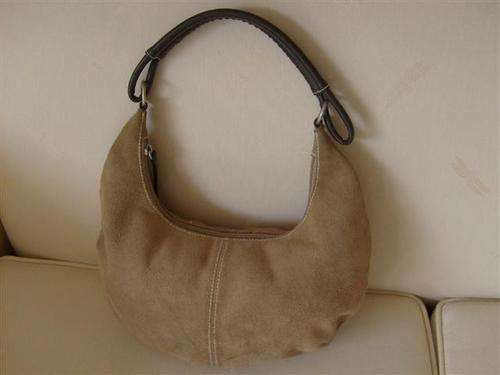 'OLD NAVY' FROM THE USA - GENUINE TAN SUEDE HOBO HANDBAG WITH BROWN LEATHER STRAP