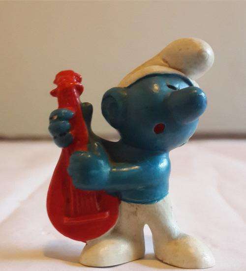 Red Lute Smurf Mandolin Music - Rare Vintage Smurf Miniature Figure