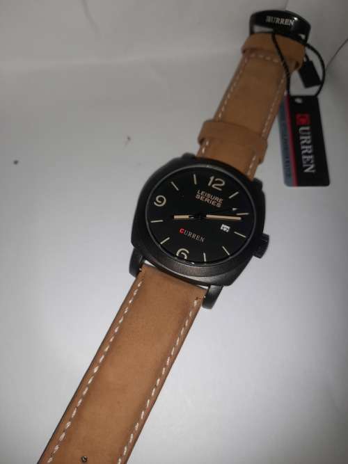 BEAUTIFUL MEN`S TAN CURREN GENUINE LEATHER WATCH