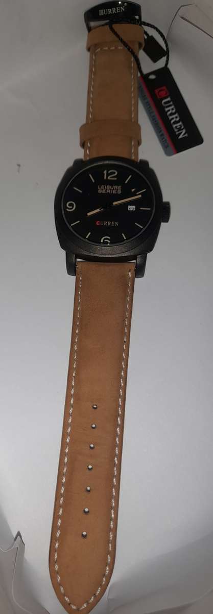 BEAUTIFUL MEN`S TAN CURREN GENUINE LEATHER WATCH