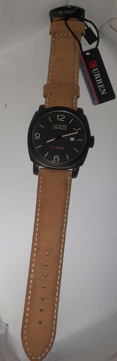 BEAUTIFUL MEN`S TAN CURREN GENUINE LEATHER WATCH