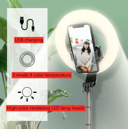 Selfie Stick Tripod With 5` LED Ring Fill Light L07