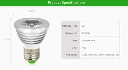 RGB lamp led E27 E14 GU10 GU5.3 85-265V RGB LED Bulb RGB Spotlight with 24Keys IR Remote Controller