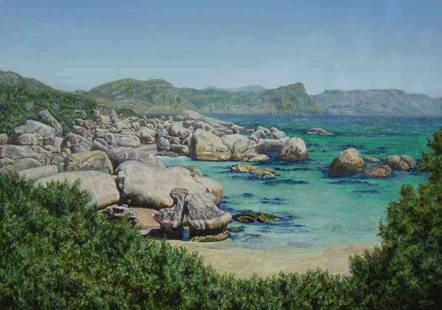 Boulders Beach, Acrylic on prepared board, 550 x340 mm