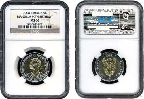 2008 90th Birthday R5 Mandela NGC MS66 Coin ***5 COINS***