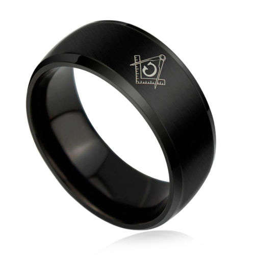 Masonic Black Titanium Steel Ring Size 10