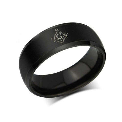 Masonic Black Titanium Steel Ring Size 10