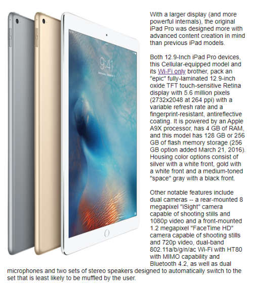 Do Not Miss!!*APPLE IPAD "PRO"**APPLE A9X**MASSIVE 12.9"4GB RAM*128GB*WIFI&CELLULAR*RETINA TOUCH*