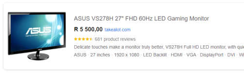 BRAND NEW*ASUS VP278QG GAMING MONITOR*27" FULL HD*R5500 RETAIL