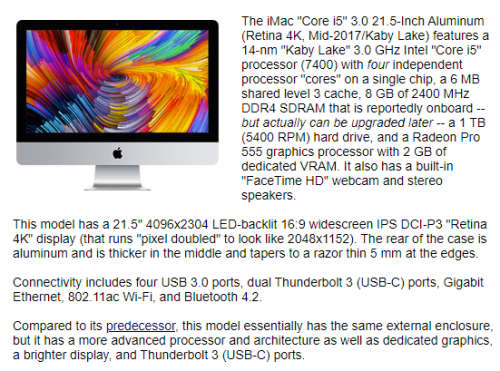 PLEASE READ-APPLE IMAC MID 2017-215`-8GB RAM-1000GB FUSIONi5-7400