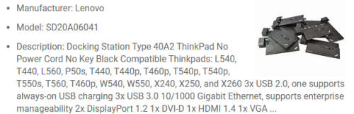 LENOVO ULTRA DOCK*TYPE 40A2*USB 3.0*HDMI*NO DRIVERS NEEDED
