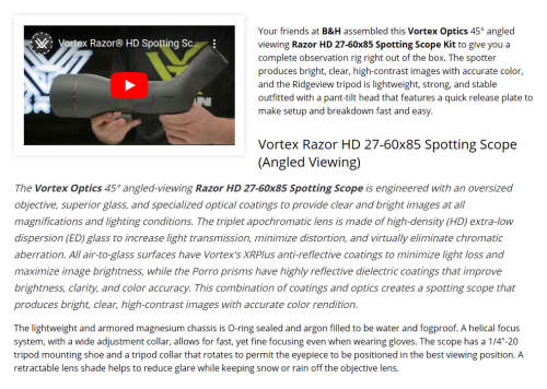 AS BRAND NEW*VORTEX RAZOR 85MM ANGLED SPOTTING SCOPE*27-60x85*