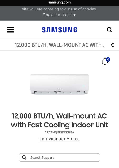 Samsung Split Air conditioner unit AR12MQFRBWKN. NON-INVERTER