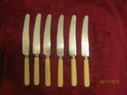 Set of 6 Silver Plated Dinner Knives with "Bone" Handles