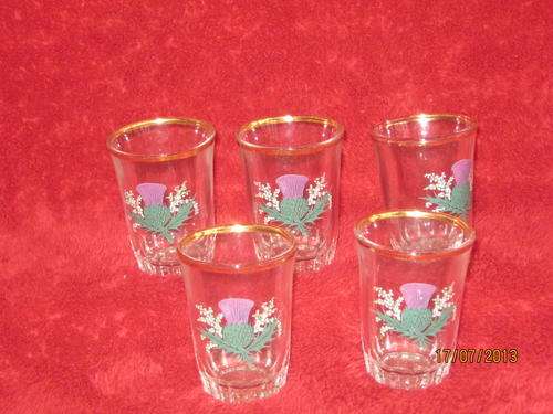 A Set of 5 Shot Glasses with the Scottish Thistle