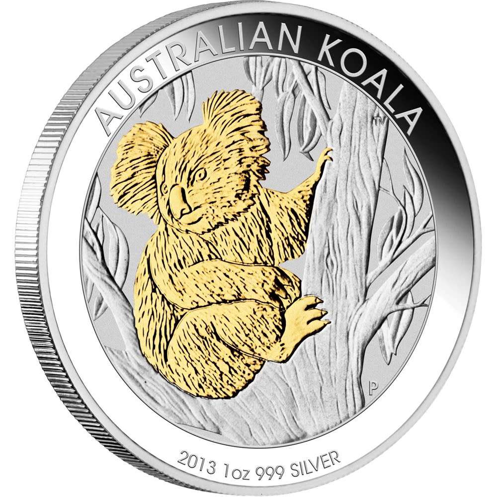 2013 Australian Koala 1 oz Silver 24-karat Gold Gilded Koala Coin with Box