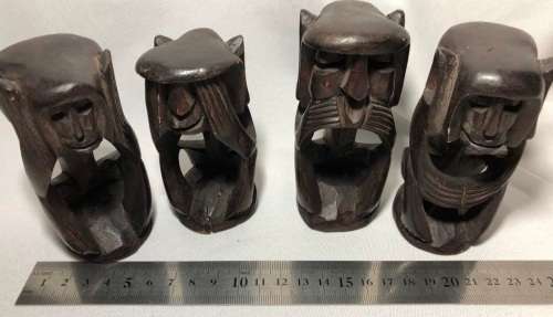 HAND CARVED WOOD FIGURES - HEAR, SEE, TALK & DO NO EVIL