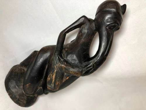 HIGHLY DETAILED HAND CARVED WOOD STATUE OF A CREATURE EATING 21cm