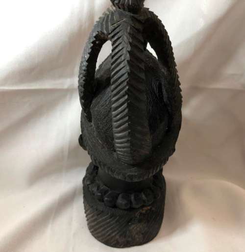 HIGHLY DETAILED HAND CARVED WOOD STATUE OF A WOMAN`S HEAD 22cm