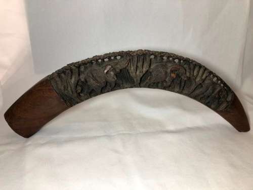 Unique wood carving of Elephants in a tusk shape - the perfect display piece