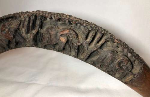 Unique wood carving of Elephants in a tusk shape - the perfect display piece