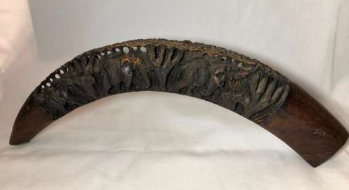 Unique wood carving of Elephants in a tusk shape - the perfect display piece