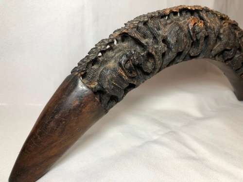 Unique wood carving of Elephants in a tusk shape - the perfect display piece