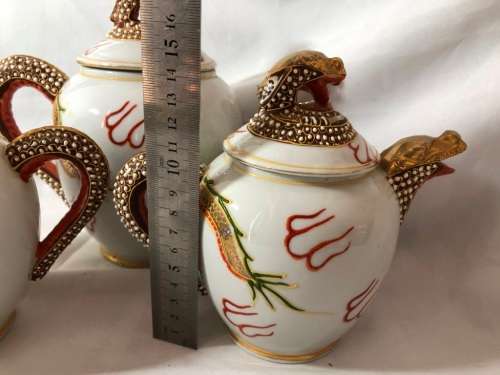 ORIENTAL DRAGON MORIAGE PORCELAIN TEA SET - 21 PIECE -6X TRIOS,JAR,2XPOTS