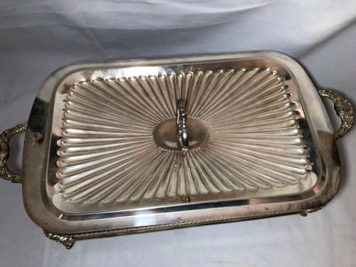 Highly detailed antique silver plated and glass entre dish with cover
