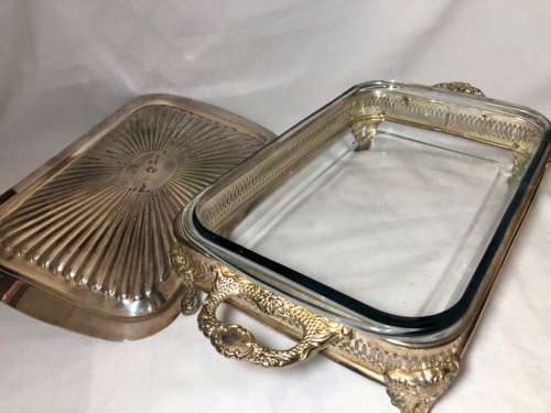 Highly detailed antique silver plated and glass entre dish with cover