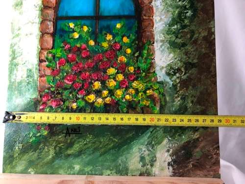 WINDOW GARDEN PAINTING BY ANLI - SMALL EASEL INCLUDED