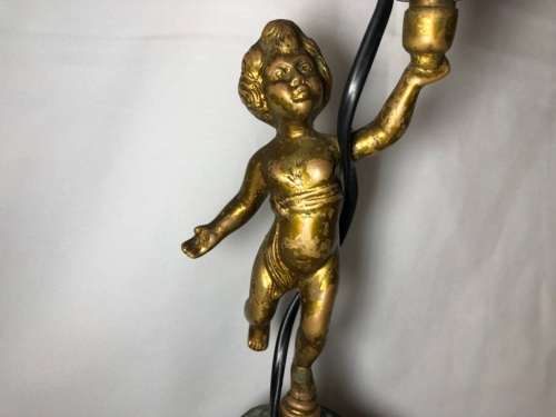 VINTAGE BRONZE FIGERUNE TABLE LAMP ON A MARBLE BASE - 44CM