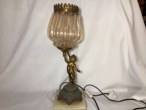 VINTAGE BRONZE FIGERUNE TABLE LAMP ON A MARBLE BASE - 44CM
