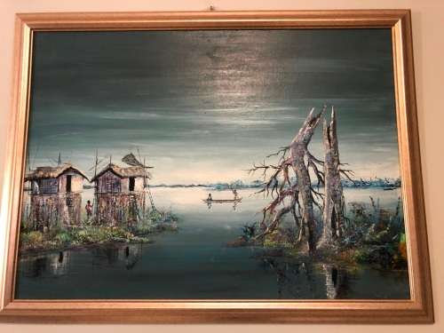 FRAMED OIL PAINTING OF WATER SCENE  - 84X61CM