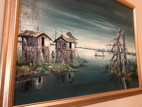 FRAMED OIL PAINTING OF WATER SCENE  - 84X61CM