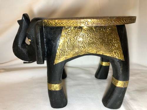 BEAUTIFUL HANDMADE ELEPHANT SHAPE WOOD SIDE TABLE COVERED WITH BRASS
