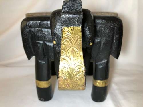 BEAUTIFUL HANDMADE ELEPHANT SHAPE WOOD SIDE TABLE COVERED WITH BRASS