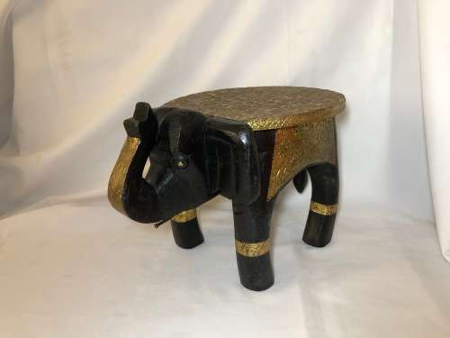 BEAUTIFUL HANDMADE ELEPHANT SHAPE WOOD SIDE TABLE COVERED WITH BRASS