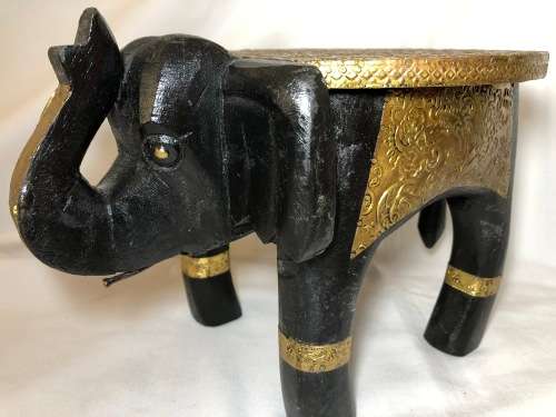 BEAUTIFUL HANDMADE ELEPHANT SHAPE WOOD SIDE TABLE COVERED WITH BRASS