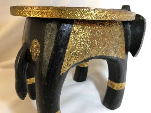 BEAUTIFUL HANDMADE ELEPHANT SHAPE WOOD SIDE TABLE COVERED WITH BRASS
