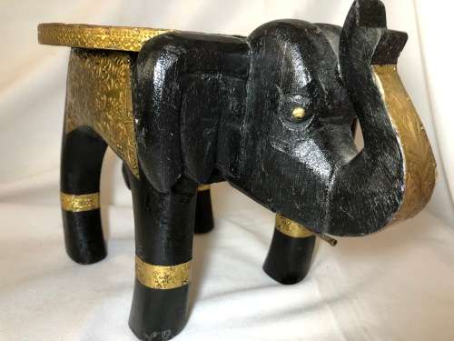 BEAUTIFUL HANDMADE ELEPHANT SHAPE WOOD SIDE TABLE COVERED WITH BRASS