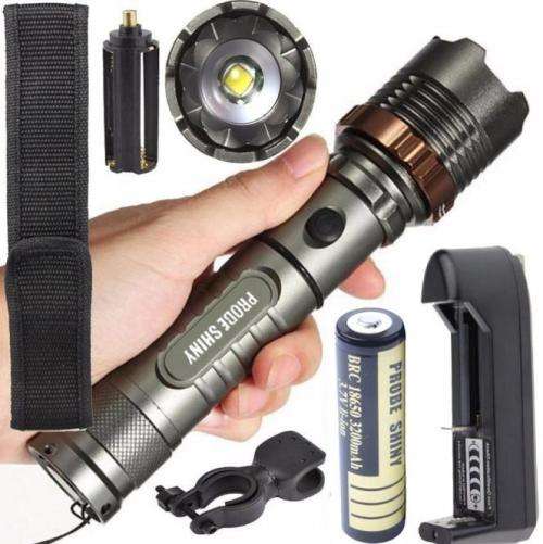 Tactical LED Flashlight 5000LM XM-L T6 Zoomable Torch Lamp+Battery+Charger