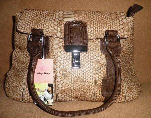 STUNNING HANDBAG EMBOSSED WITH CROCODILE SKIN PATTERN IN BROWN